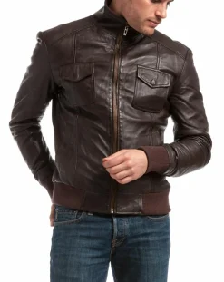 Veste en Cuir Simon marron