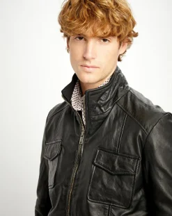 Veste en Cuir Simon noire