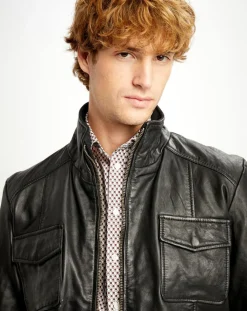 Veste en Cuir Simon noire