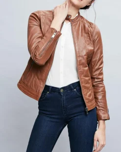 Veste en Cuir Talia cognac