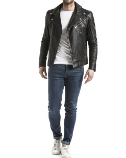 Veste en Cuir Thames noire