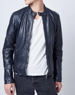 Veste en Cuir Thibaut marine