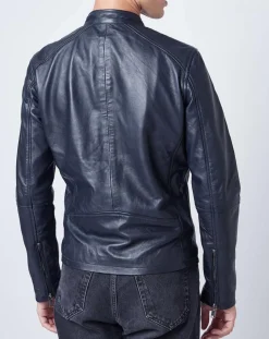 Veste en Cuir Thibaut marine
