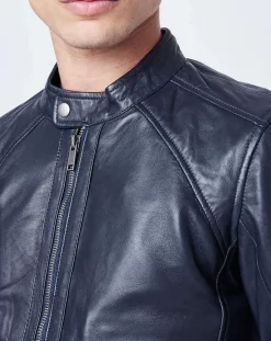 Veste en Cuir Thibaut marine