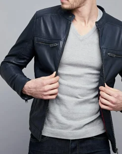Veste en Cuir Timoty bleu marine