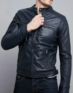 Veste en Cuir Timoty bleu marine