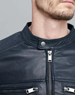 Veste en Cuir Timoty bleu marine