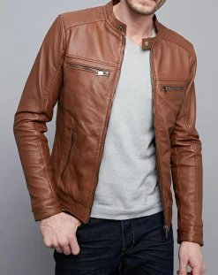 Veste en Cuir Timoty cognac