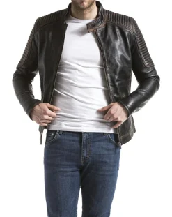 Veste en cuir Vardo noir vintage