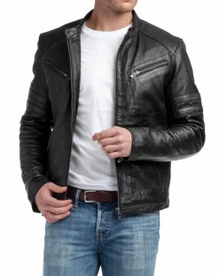 Veste en Cuir Victor noire