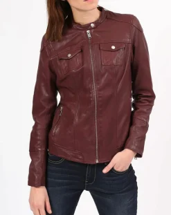 Veste en Cuir Zayra bordeaux