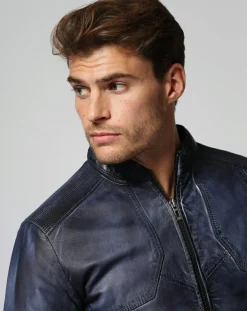 Veste en Cuir Zeno marine