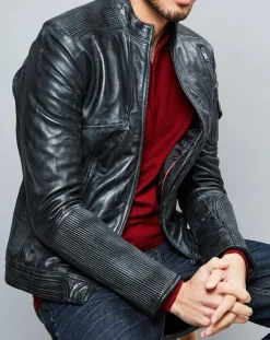 Veste en Cuir Zeno vintage noire