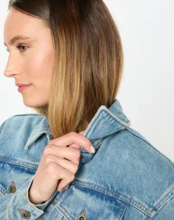 Veste en jean courte à boutons bleue