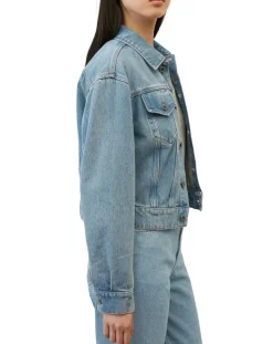 Veste en jean courte à boutons bleue