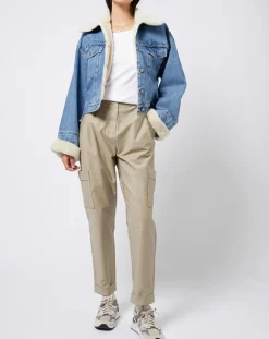 Veste en jean courte intérieur fourré sherpa bleue