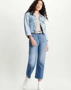 Veste en jean crop Sleeve bleue