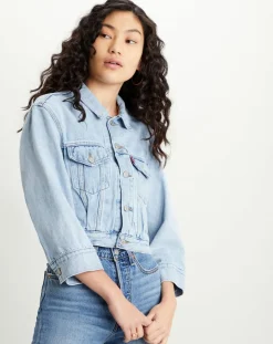 Veste en jean crop Sleeve bleue