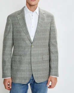 Veste en Laine & Cachemire mélangés Prince de Galles kaki/beige