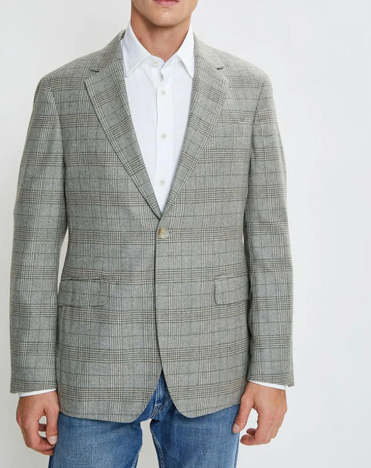 Veste en Laine & Cachemire mélangés Prince de Galles kaki/beige