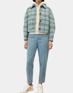 Veste en Laine mélangée à carreaux Cropped bleue