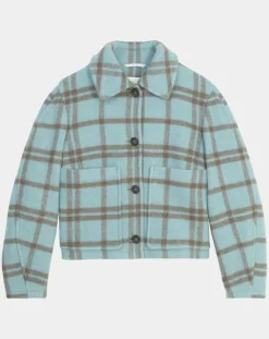 Veste en Laine mélangée à carreaux Cropped bleue