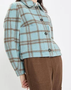 Veste en Laine mélangée à carreaux Cropped bleue