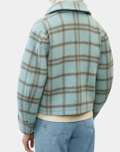 Veste en Laine mélangée à carreaux Cropped bleue