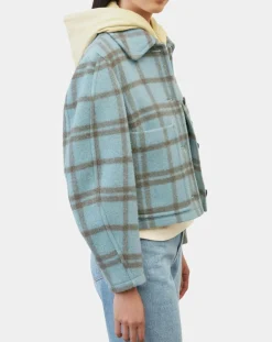 Veste en Laine mélangée à carreaux Cropped bleue