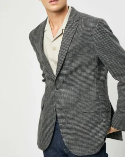 Veste en Laine mélangée à imprimé pied-de-poule marron/gris