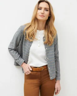 Veste en Laine mélangée Danila rayée bleu marine