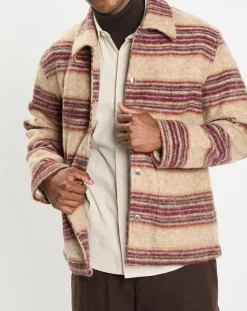 Veste en Laine mélangée rayée beige/rouge