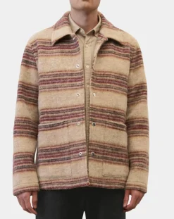 Veste en Laine mélangée rayée beige/rouge