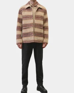 Veste en Laine mélangée rayée beige/rouge