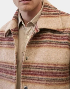 Veste en Laine mélangée rayée beige/rouge