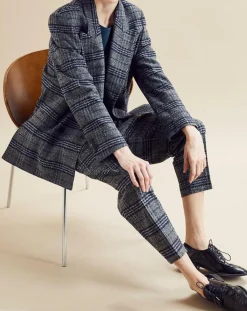 Veste en Laine mélangée Ulla à carreaux grise