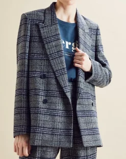 Veste en Laine mélangée Ulla à carreaux grise