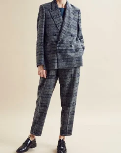 Veste en Laine mélangée Ulla à carreaux grise