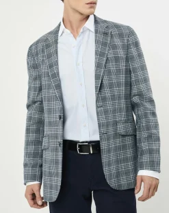 Veste en Lin & Laine mélangés Claire imprimée prince de galles bleue