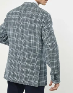 Veste en Lin & Laine mélangés Claire imprimée prince de galles bleue