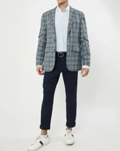 Veste en Lin & Laine mélangés Claire imprimée prince de galles bleue