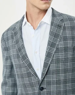 Veste en Lin & Laine mélangés Claire imprimée prince de galles bleue