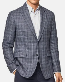 Veste en Soie & Laine Check à imprimé Prince de Galles bleu moyen