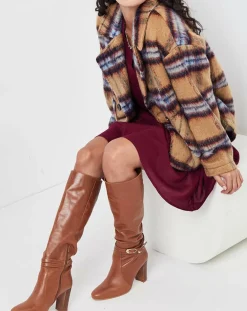 Veste fourrée en Laine mélangée Vitelotte beige foncé/multicolore