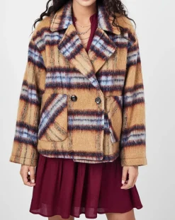 Veste fourrée en Laine mélangée Vitelotte beige foncé/multicolore