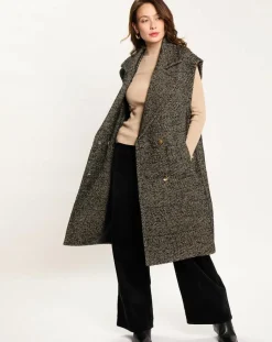 Veste longue sans manches en Laine mélangée Elsa noire