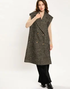 Veste longue sans manches en Laine mélangée Elsa noire