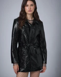 Veste longue vinyle noire