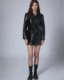 Veste longue vinyle noire