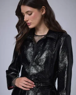 Veste longue vinyle noire